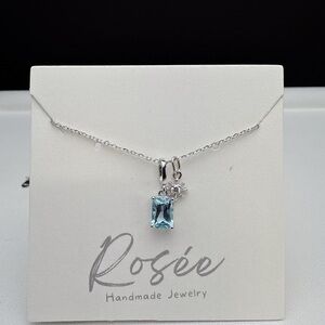 SGN9 S925 Stamped Natural Blue Topaz Dainty Necklace